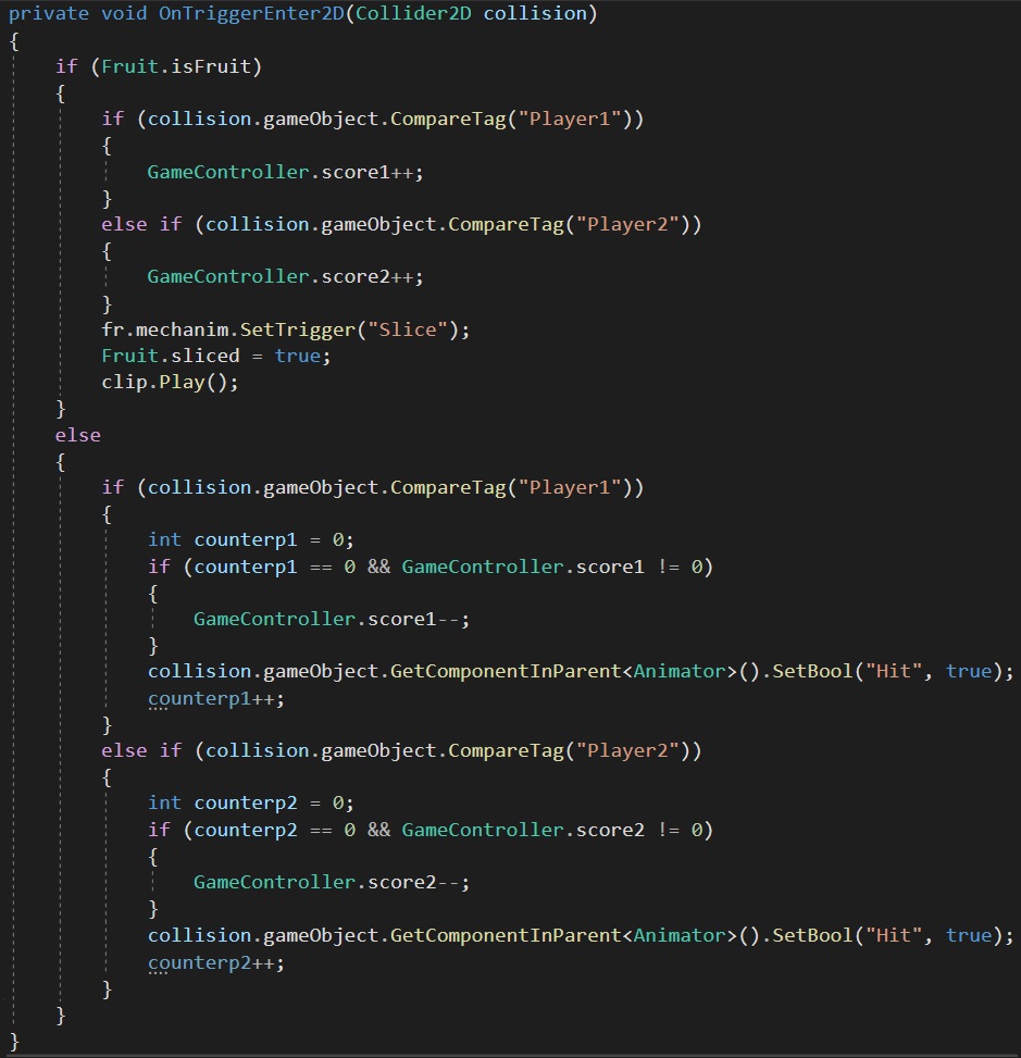 Código para la mitad que cae.