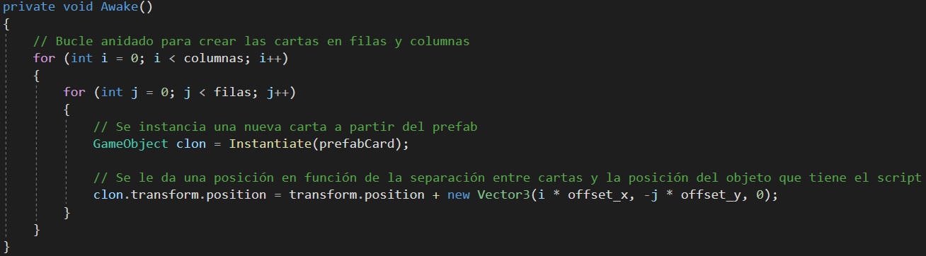 Código para crear cartas